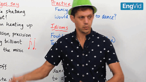 Green Hat Man With Practice Idioms GIF