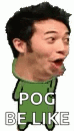 A Man Wearing A Green Hoodie With The Words `` Pog Be Like '' On It . GIF