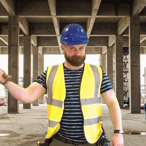 Man In Hard Hat And Yellow Vest GIF