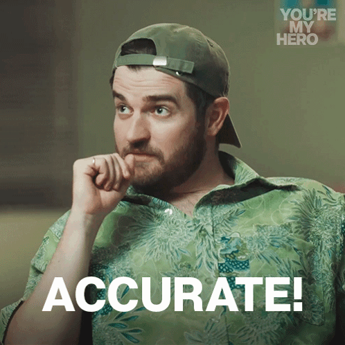 A Man Wearing A Hat And A Green Shirt Is Saying Accurate GIF