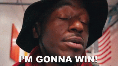 A Man Wearing A Hat And A Red Shirt Is Saying I 'M Gonna Win . GIF