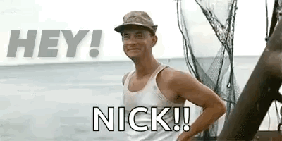 A Man Wearing A Hat And A Tank Top Is Standing On A Boat In The Water . GIF