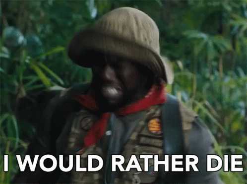 A Man Wearing A Hat And A Vest Says I Would Rather Die GIF