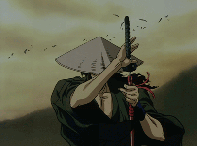 a man wearing a hat and holding a sword in a cartoon