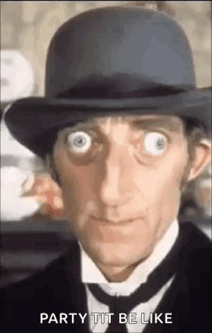 A Man Wearing A Hat And Tie Is Making A Funny Face And Says Party Tit Be Like . GIF