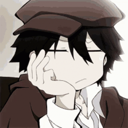 A Man Wearing A Hat And Tie With His Hand On His Chin . GIF