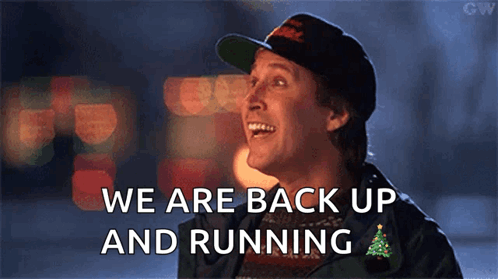 Man In Hat Says We Are Back Up And Running GIF