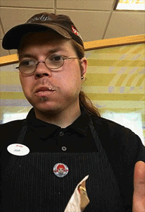 A Man Wearing A Hat That Says Wendys On It GIF