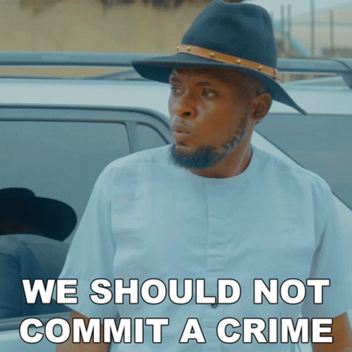 A Man Wearing A Hat With The Words We Should Not Commit A Crime Above Him GIF