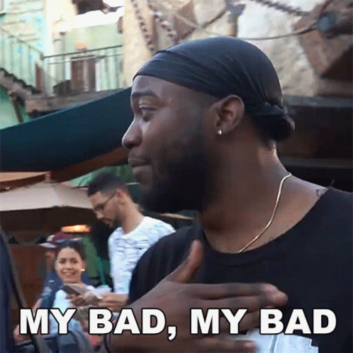 A Man Wearing A Headband And A Black Shirt Says My Bad My Bad GIF
