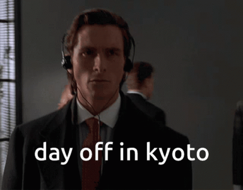 A Man Wearing A Headset With The Words Day Off In Kyoto Written Below Him GIF