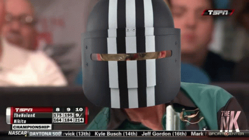 A Man Wearing A Helmet With The Espn Logo On The Bottom Left GIF