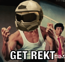 A Man Wearing A Helmet With The Words Get Rekt On It GIF