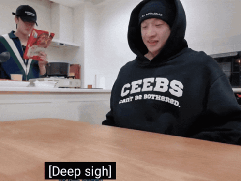 A Man Wearing A Hoodie That Says Ceebs On It GIF