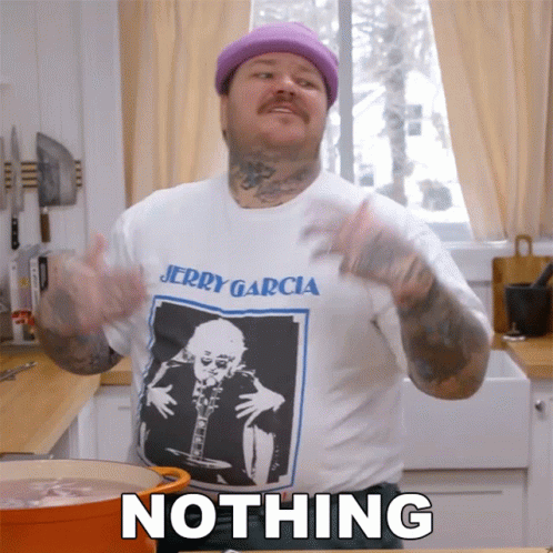 A Man Wearing A Jerry Garcia Shirt Says Nothing In A Kitchen GIF