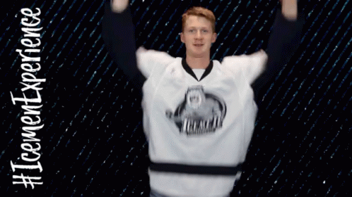A Man Wearing A Jersey That Says ' Icemen Experience ' On It GIF