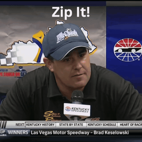 A Man Wearing A Kentucky Speedway Hat Is On A Tv Screen GIF