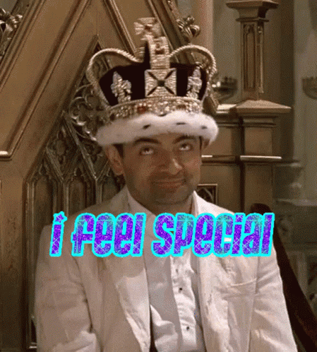 A Man Wearing A King 'S Crown Is Sitting On A Throne With The Words I Feel Special Behind Him GIF