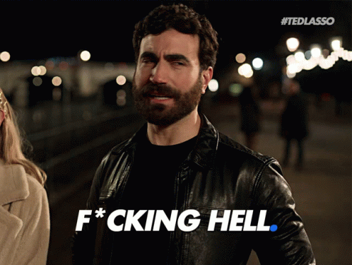 A Man Wearing A Leather Jacket Says F * Cking Hell GIF