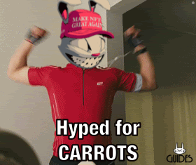 A Man Wearing A Make Nft Great Again Hat Flexes His Muscles And Says Hyped For Carrots GIF
