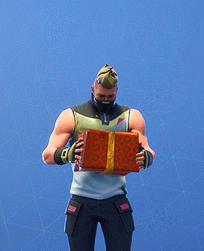 A Man Wearing A Mask And Gloves Is Holding A Red Gift Box GIF