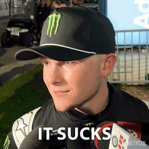 A Man Wearing A Monster Hat Says It Sucks On Netflix GIF