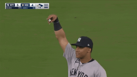 A Man Wearing A New York Jersey Stands On A Field GIF