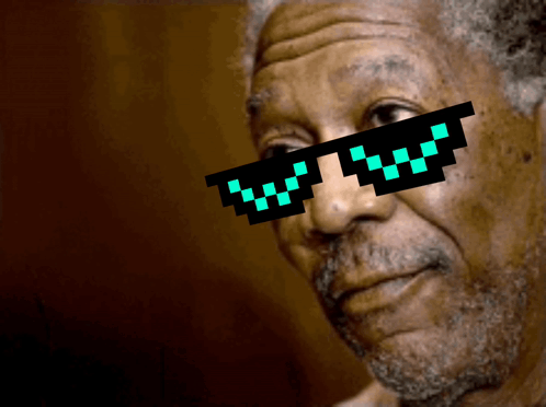 A Man Wearing A Pair Of Pixelated Sunglasses Looks At The Camera GIF