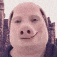 A Man Wearing A Pig Mask Smiles In Front Of A Building GIF