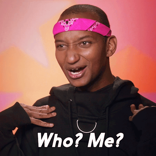 Man In Pink Headband And Black Hoodie Says Who Me GIF