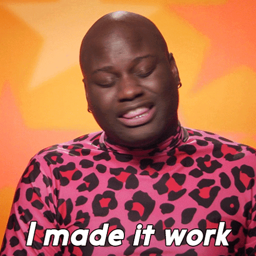 A Man Wearing A Pink Leopard Print Shirt Says I Made It Work GIF