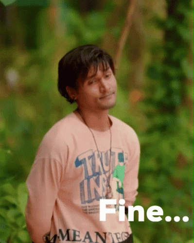 A Man Wearing A Pink Shirt That Says " Fine " GIF