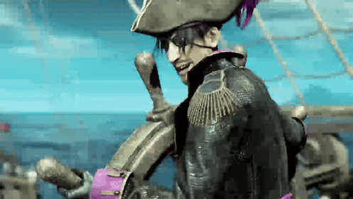 A Man Wearing A Pirate Hat And Sunglasses Is Sitting On A Boat GIF
