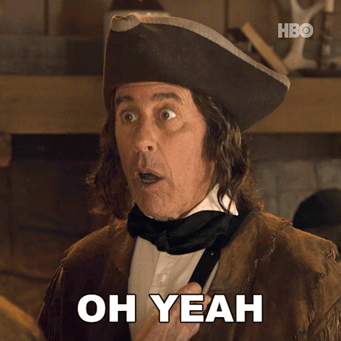 A Man Wearing A Pirate Hat Says Oh Yeah In White Letters GIF