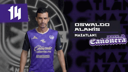 A Man Wearing A Purple Shirt That Says Caliente Caliente.mx GIF