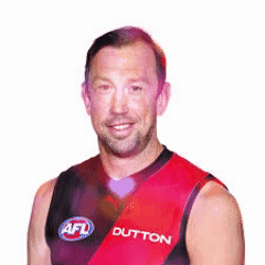 A Man Wearing A Red And Black Tank Top That Says Dutton On It GIF
