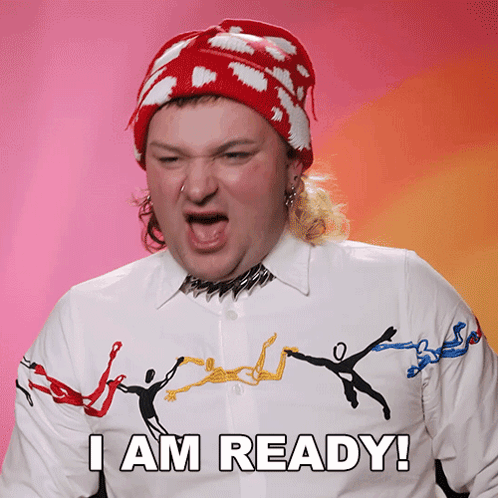 A Man Wearing A Red And White Hat And A White Shirt Says I Am Ready GIF
