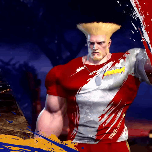 A Man Wearing A Red And White Shirt That Says Street Fighter GIF