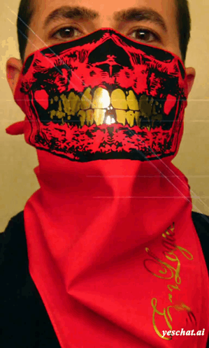 A Man Wearing A Red Bandana That Says Yeschat.ai On It GIF