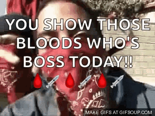 A Man Wearing A Red Bandana With Blood Drops On It . GIF