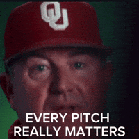 a man wearing a red baseball cap with a u on it says every pitch really matters