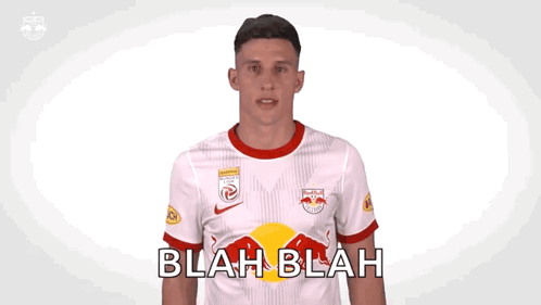 A Man Wearing A Red Bull Jersey Is Giving A Thumbs Up And Says Blah Blah GIF