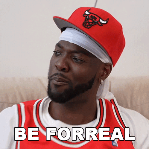 Man In Red Hat And Jersey With Be For Real Text GIF
