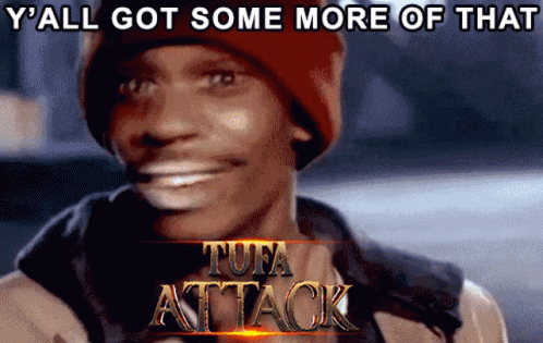 A Man Wearing A Red Hat Is Smiling In Front Of A Tuna Attack Logo GIF
