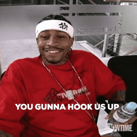 A Man Wearing A Red Shirt And A White Headband Says You Gunna Hook Us Up .. GIF
