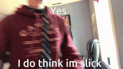 A Man Wearing A Red Shirt And Tie Says " Yes " And " I Do Think Im Slick " GIF