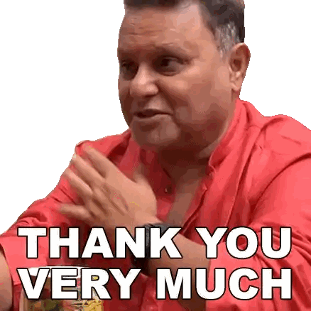 a man wearing a red shirt says thank you very much