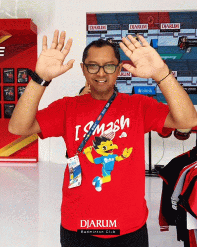 A Man Wearing A Red Shirt That Says I Smash On It GIF