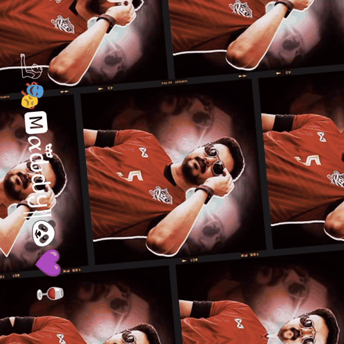 A Man Wearing A Red Shirt With The Letter M On It Is Laying Down GIF