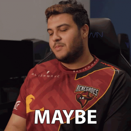 A Man Wearing A Renegade 'S Shirt Is Saying Maybe GIF